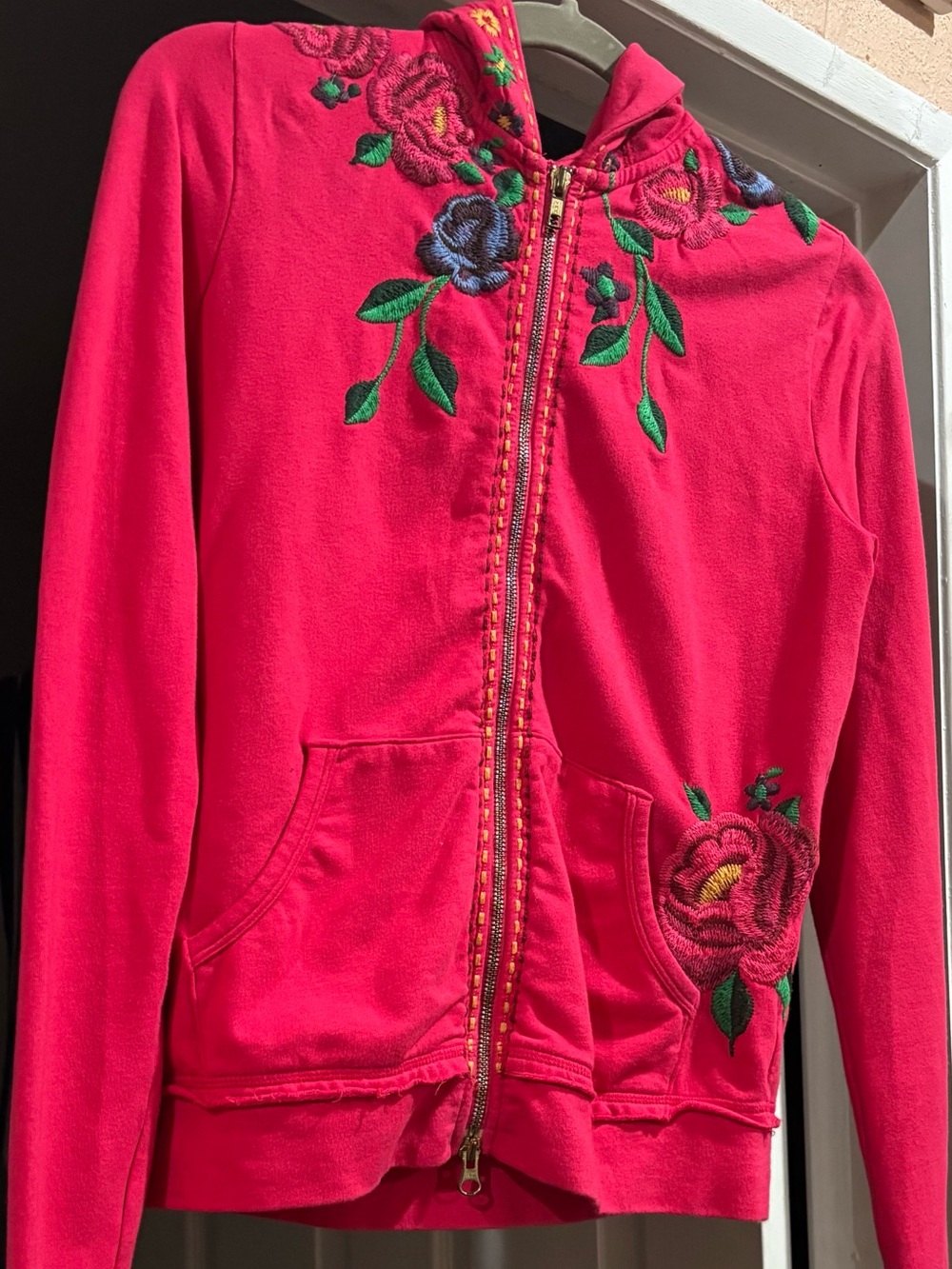 Johnny Was Embroidered Zip Up Hoodie